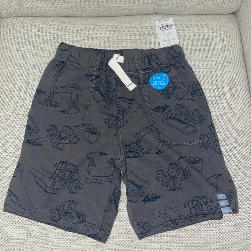 Carter’s Drawstring Cotton Shorts in Gray Construction Print